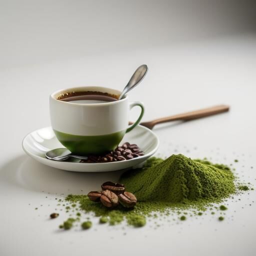 coffee and matcha ritual drinkware with fresh coffee beans and matcha powder